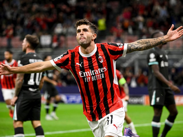 AC Milan's Christian Pulisic celebrates scoring their first goal on September 17, 2024