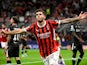 AC Milan's Christian Pulisic celebrates scoring their first goal on September 17, 2024