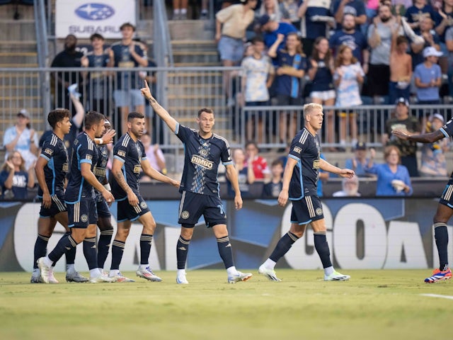 Daniel Gazdag celebrates a goal for the Philadelphia Union on July 20, 2024