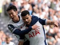 Tottenham Hotspur's Dominic Solanke and Son Heung-min celebrate on September 21, 2024