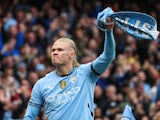 Manchester City's Erling Haaland celebrates scoring on September 22, 2024