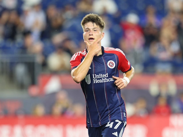 Esmir Bajraktarevic celebrates a goal for the New England Revolution on September 18, 2024