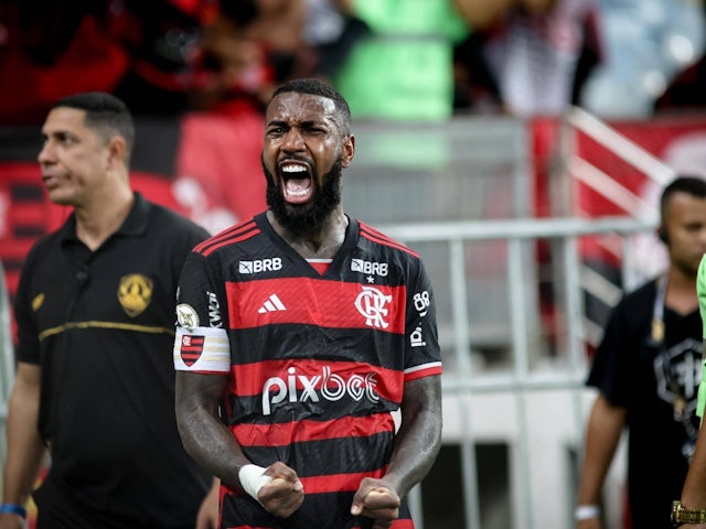 Flamengo captain Gerson celebrates a goal on September 15, 2024