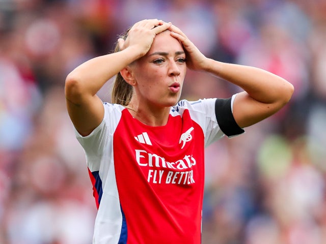 Arsenal Women's Katie McCabe reacts on September 22, 2024