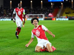 Maghnes Akliouche of Monaco celebrates scoring against Barcelona on September 19, 2024