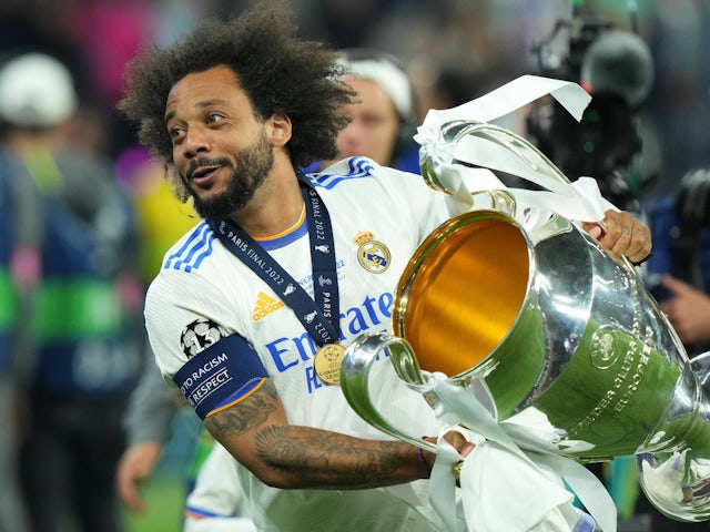 Real Madrid's Marcelo with the Champions League trophy on May 28, 2022