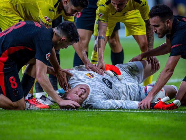 Barcelona's Marc-Andre ter Stegen goes down injured on September 22, 2024