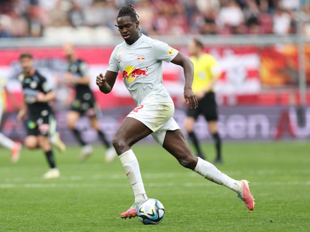 Oumar Solet in action for Red Bull Salzburg in April 2024.