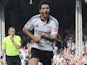 Raul Jimenez celebrates scoring Fulham's first goal of their match against Newcastle, on September 21, 2024