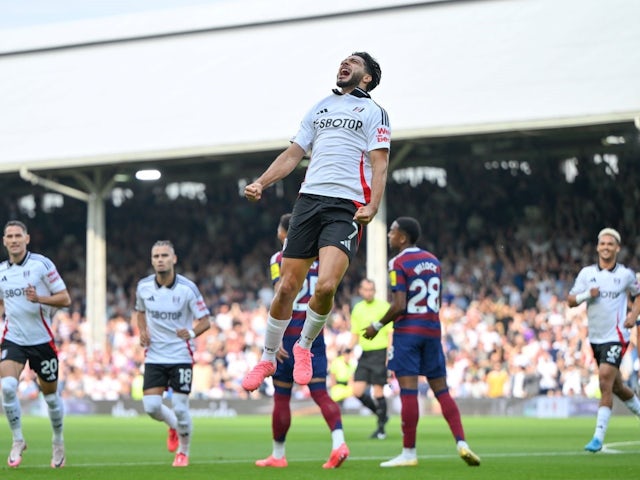 Fulham's Raul Jiminez scores his side's first goal against Newcastle United, on September 21, 2024