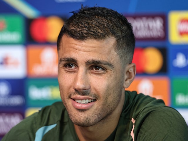 Manchester City's Rodri during a press conference on September 17, 2024