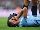 Manchester City's Rodri reacts after sustaining an injury on September 22, 2024