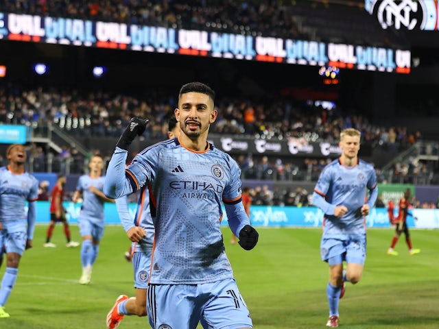 Santiago Rodriguez celebrate a goal for New York City FC on April 6, 2024