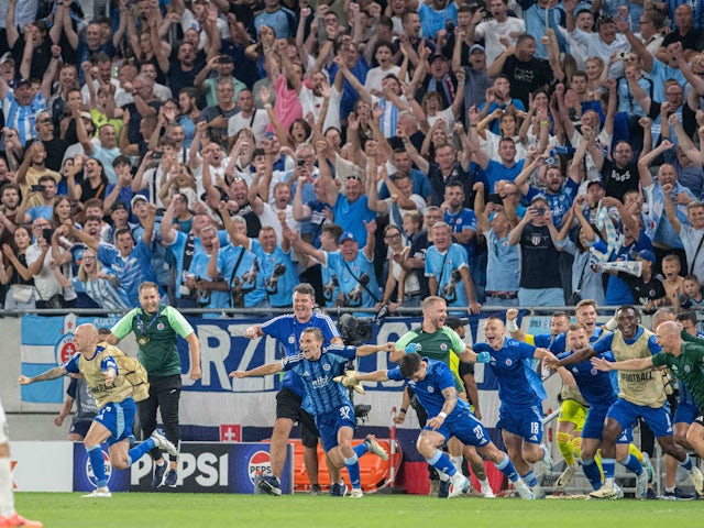 Slovan Bratislava celebrate Champions League qualification on August 28, 2024