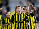 Tabby Tindell of Hacken celebrates the 1-0 goal with teammates during the UEFA Women's Champions League qualifying match between Hacken and Arsenal on September 18, 2024