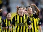 Tabby Tindell of Hacken celebrates the 1-0 goal with teammates during the UEFA Women's Champions League qualifying match between Hacken and Arsenal on September 18, 2024