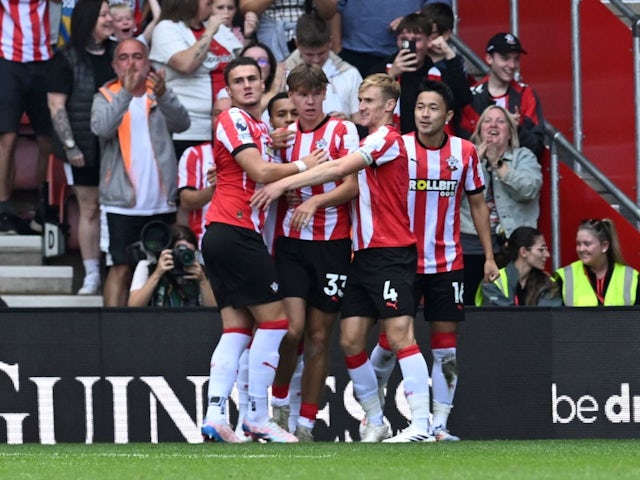 Tyler Dibling of Southampton celebrates scoring on September 21, 2024