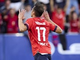 Osasuna's Ante Budimir celebrates scoring against Barcelona on September 28, 2024