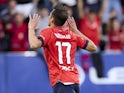 Osasuna's Ante Budimir celebrates scoring against Barcelona on September 28, 2024