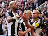 Newcastle United's Anthony Gordon celebrates scoring against Manchester City on September 28, 2024