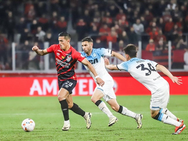 Tomas Cuello of Athletico Paranaense in action against Racing Club on September 19, 2024