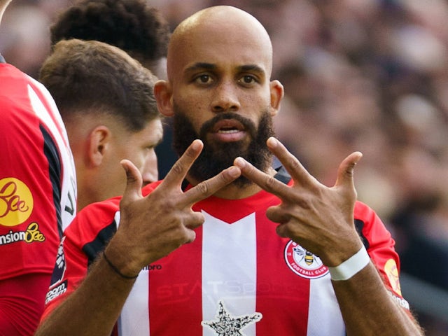 Bryan Mbeumo celebrates scoring for Brentford on September 28, 2024