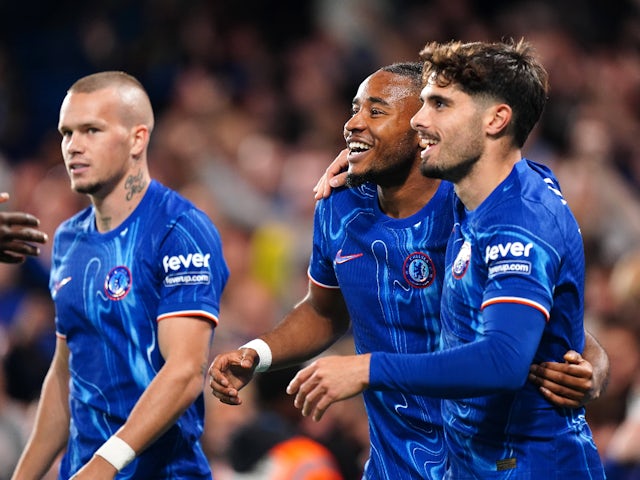 Chelsea's Christopher Nkunku and Pedro Neto celebrate on September 24, 2024