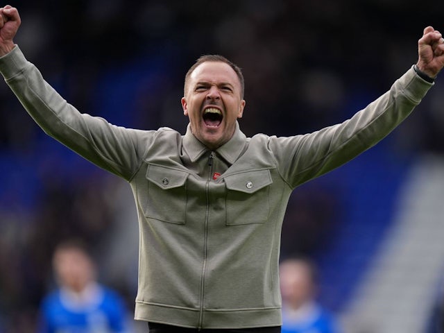 Birmingham City manager Chris Davies celebrates after his team's match against Peterborough United on September 28, 2024.