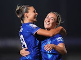 Chelsea Women's Johanna Rytting Kaneryd celebrates with Lucy Bronze on September 20, 2024