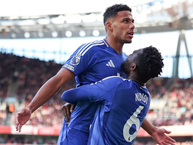 James Justin and Wilfred Ntdi of Leicester City celebrate September 28, 2024