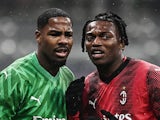 AC Milan's Mike Maignan and Rafael Leao pictured on April 22, 2024