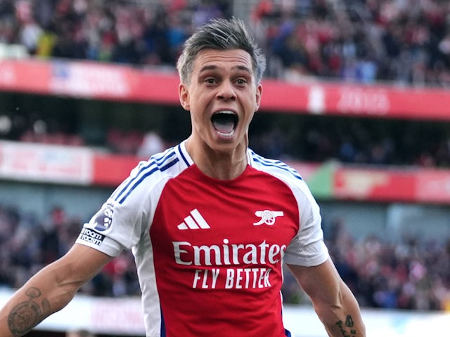 Arsenal's Leandro Trossard celebrates on September 28, 2024