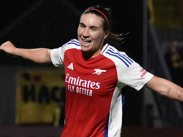 Arsenal Women's Mariona Caldentey celebrates scoring on September 26, 2024