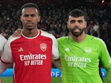 Arsenal's David Raya and Gabriel Magalhaes pictured on September 20, 2023