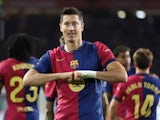 Barcelona's Robert Lewandowski celebrates on September 25, 2024