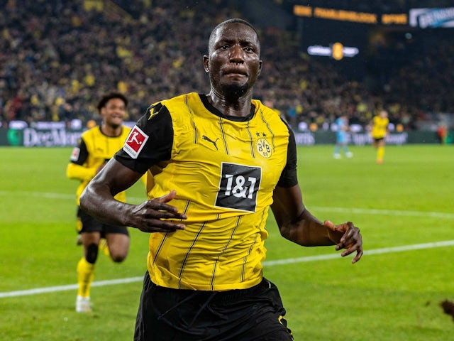 Borussia Dortmund striker Serhou Guirassy celebrates on September 27, 2024