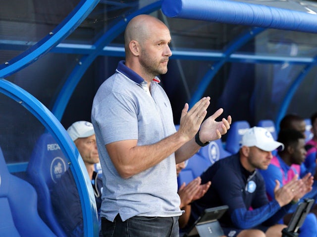 RFS head coach Viktors Morozs reacts during the UEFA Europa League play-off match on August 22, 2024