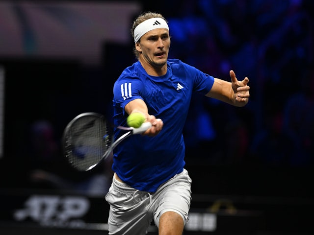 Alexander Zverev in action at the Laver Cup on September 22, 2024