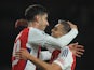 Arsenal's Kai Havertz and Leandro Trossard celebrate on October 1, 2024