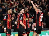 Bournemouth players celebrate Antoine Semenyo's goal on September 30, 2024