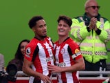 Brentford's Christian Norgaard and Kevin Schade celebrate on October 5, 2024