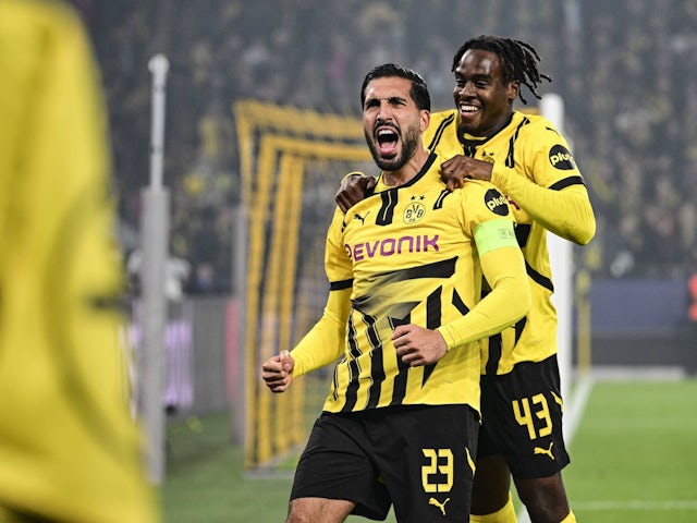 Emre Can celebrates a penalty kick in the Borussia Dortmund vs Celtic match on October 1, 2024