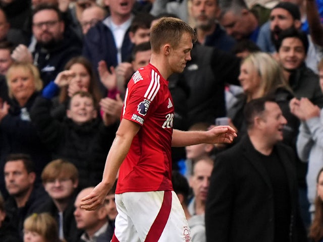 Nottingham Forest's James Ward-Prowse walks off the pitch after being sent off on October 6, 2024