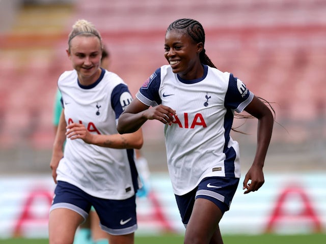 Tottenham Hotspur Women's Jessica Naz celebrates after scoring on September 22, 2024