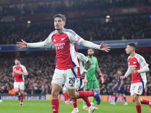 Arsenal's Kai Havertz celebrates on October 1, 2024