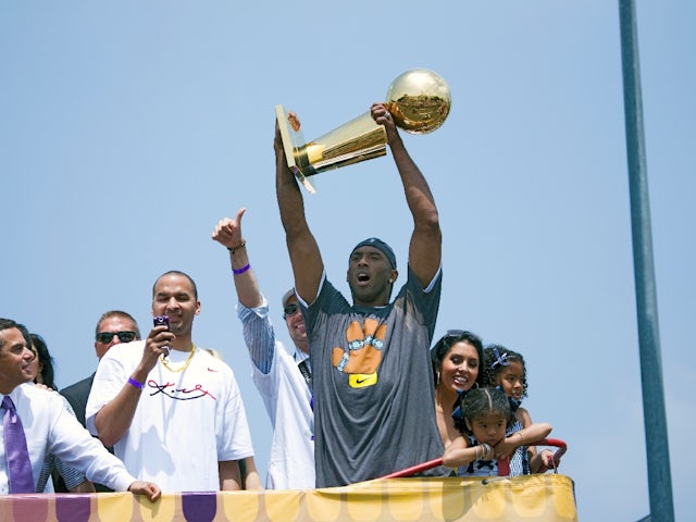 Kobe Bryant pictured during the Lakers' NBA title parade on October 2, 2024