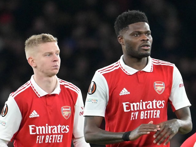 Arsenal's Thomas Partey and Oleksandr Zinchenko pictured in March 2023