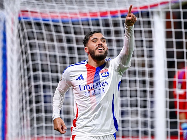 Lyon's Rayan Cherki celebrates scoring on September 26, 2024