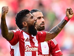 Olympiacos' Rodinei celebrates after scoring on September 29, 2024