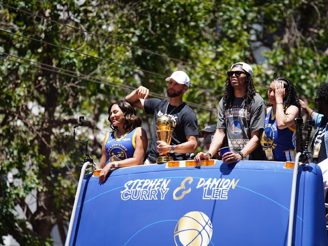 Steph Curry pictured during the Warriors' championship parade on October 2, 2024